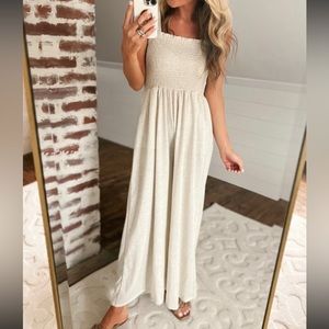 BUCKETLIST Cream Smocked Strapless Jumpsuit
